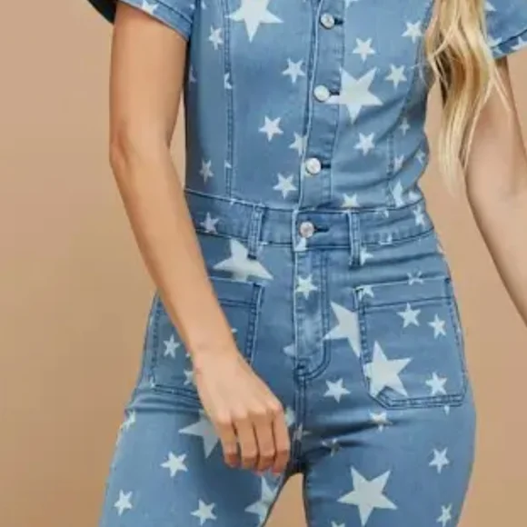 NWT WISTERIA LANE Star Print Denim JUMPSUIT - Picture 7 of 8